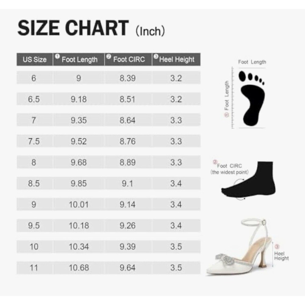 Pointed Toe Satin Wedding Shoes for Bride White High Heels Rhinestones Size 9.5 - Picture 10 of 16